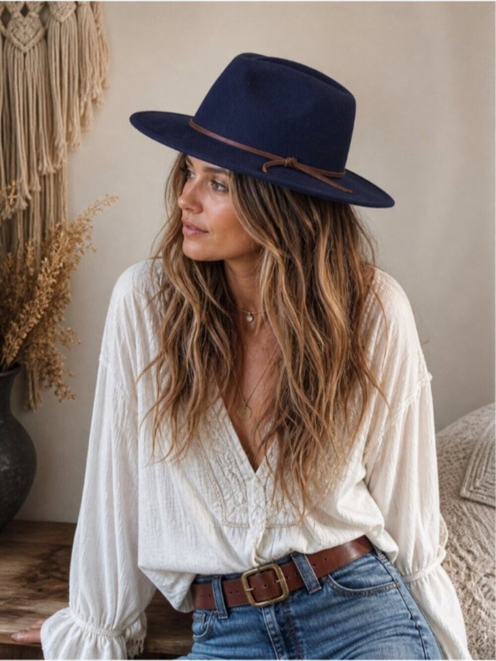 Brixton Navy Blue Wool Felt Wide Brim Fedora Hat - XS / 6¾ / 54cm